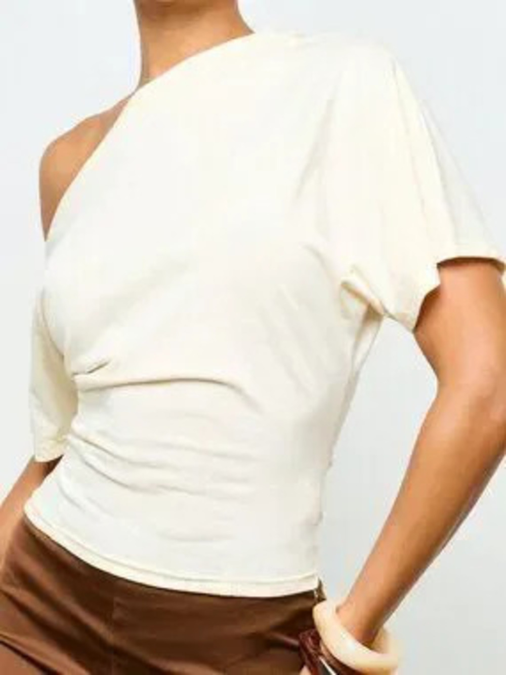 Apricot Casual Women's Asymmetric Off Shoulder Draped Ruched Batwing T-Shirt